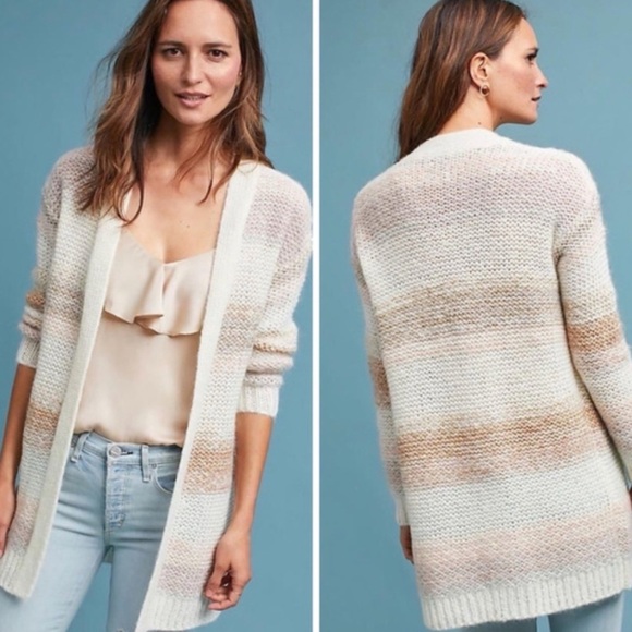 Anthropologie Numph Loraina Cardigan Sweater Wool Mohair Neutral Stripe Size XS - Picture 2 of 10